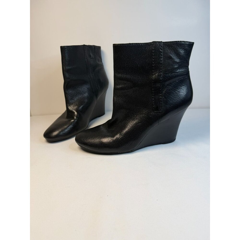 Nine West  Gottarun Wedge Ankle Boots Women 8.5M Black Leather Shoes